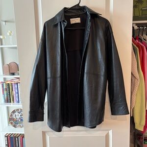 Babaton Black Leather Shirt Jacket